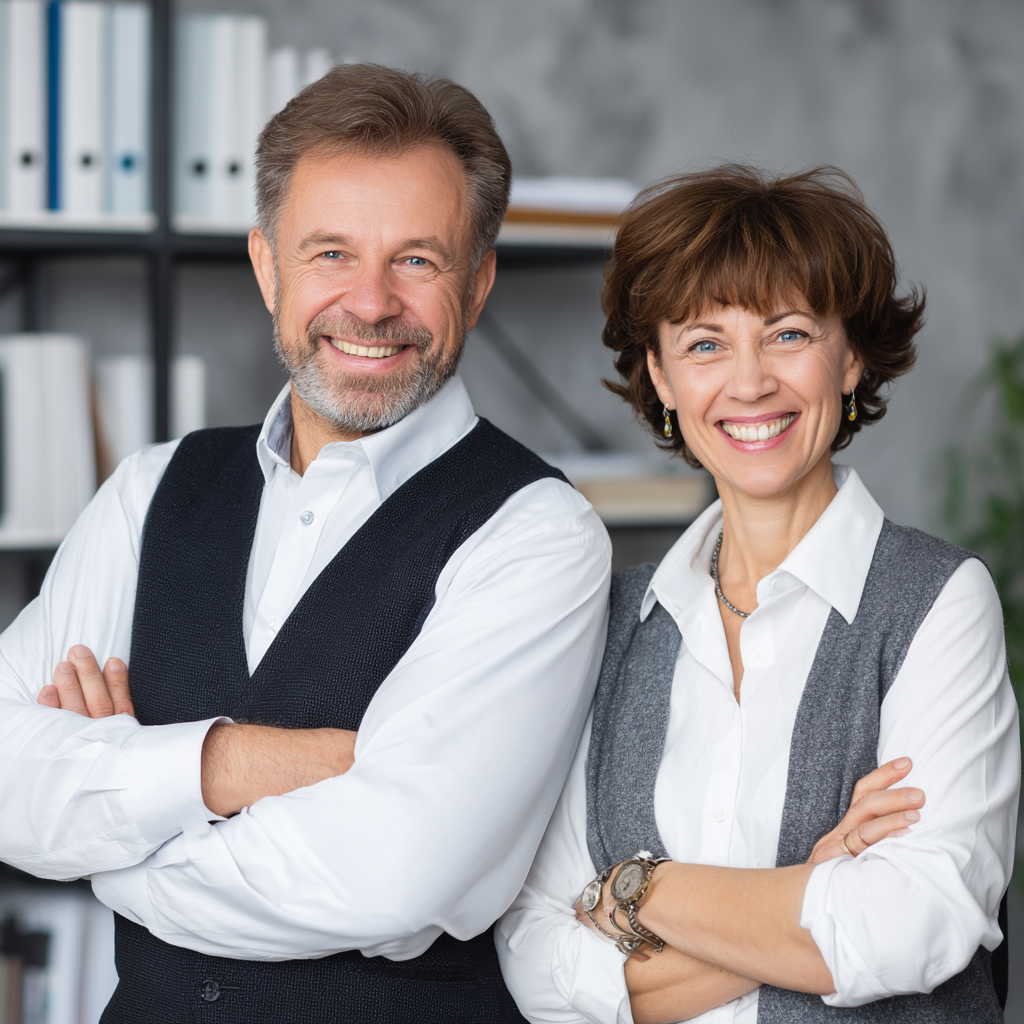 Professzionális európai táplálkozási szakértő 35 éves, fehér köpenyben, egészséges ételekkel díszített asztal mellett konzultációt tart